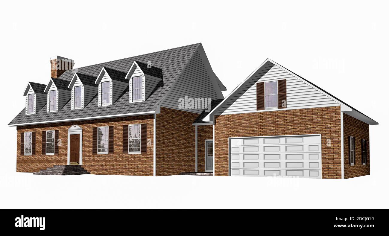 3D Abbildung eines Hauses auf weißem Hintergrund, mit dem Isolation Arbeitspfad in der Datei enthalten. Stockfoto