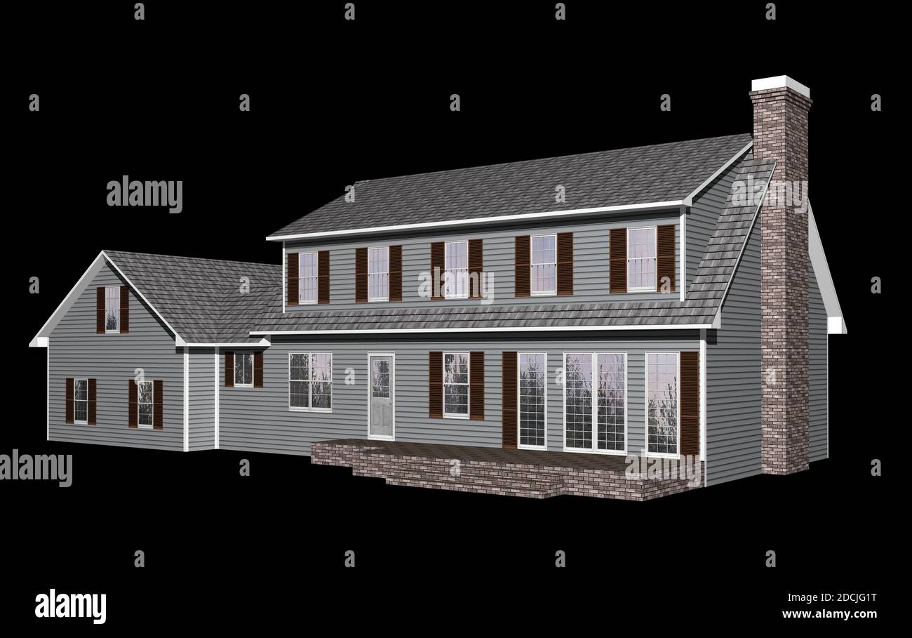 3D Abbildung eines Hauses auf schwarzem Hintergrund, mit dem Isolation Arbeitspfad in der Datei enthalten. Stockfoto