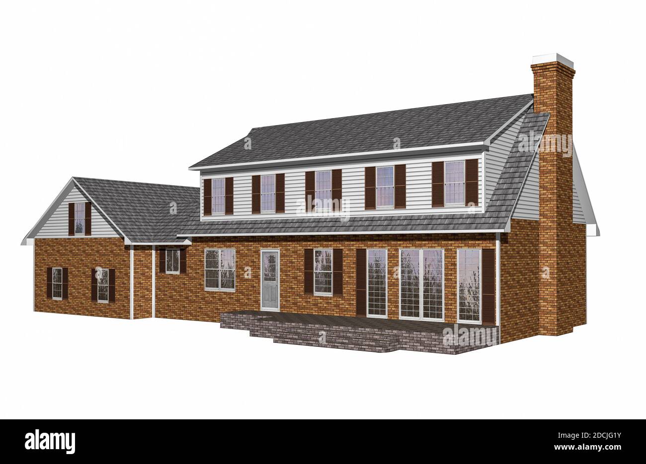 3D Abbildung eines Hauses auf weißem Hintergrund, mit dem Isolation Arbeitspfad in der Datei enthalten. Stockfoto