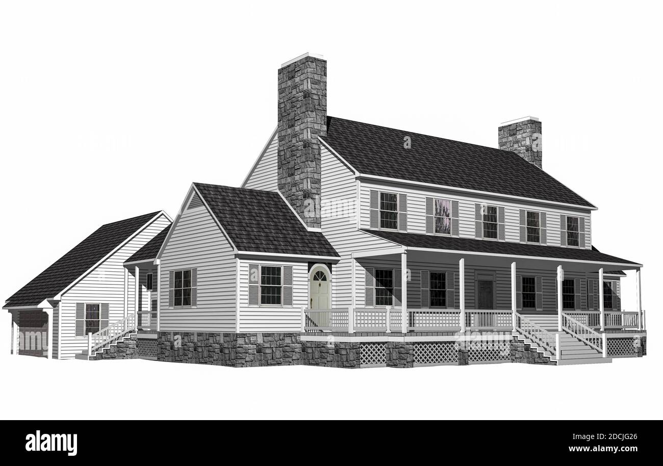 3D Abbildung eines Hauses auf weißem Hintergrund, mit dem Isolation Arbeitspfad in der Datei enthalten. Stockfoto