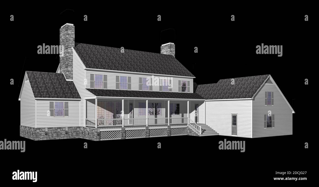 3D Abbildung eines Hauses auf schwarzem Hintergrund, mit dem Isolation Arbeitspfad in der Datei enthalten. Stockfoto