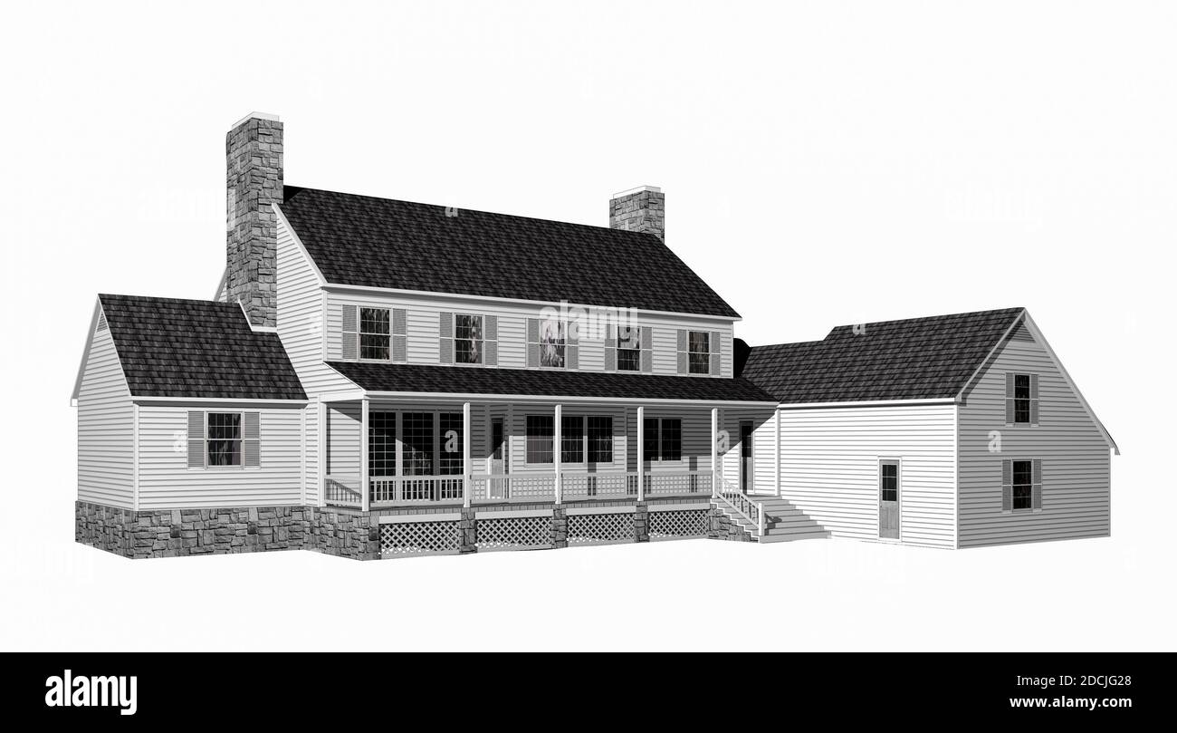 3D Abbildung eines Hauses auf weißem Hintergrund, mit dem Isolation Arbeitspfad in der Datei enthalten. Stockfoto