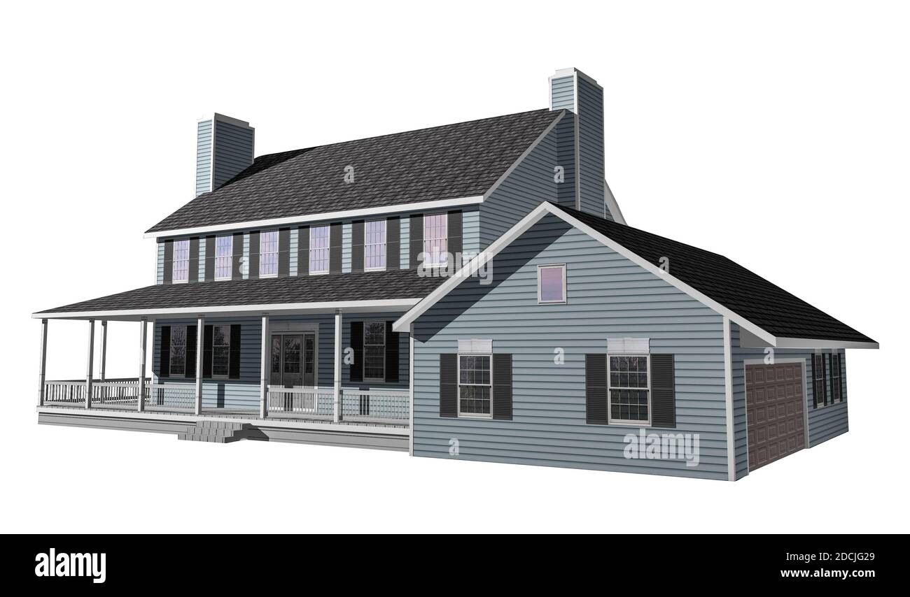 3D Abbildung eines Hauses auf weißem Hintergrund, mit dem Isolation Arbeitspfad in der Datei enthalten. Stockfoto