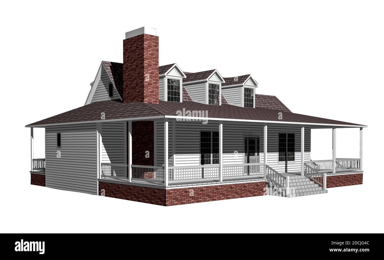 3D Abbildung eines Hauses auf weißem Hintergrund, mit dem Isolation Arbeitspfad in der Datei enthalten. Stockfoto