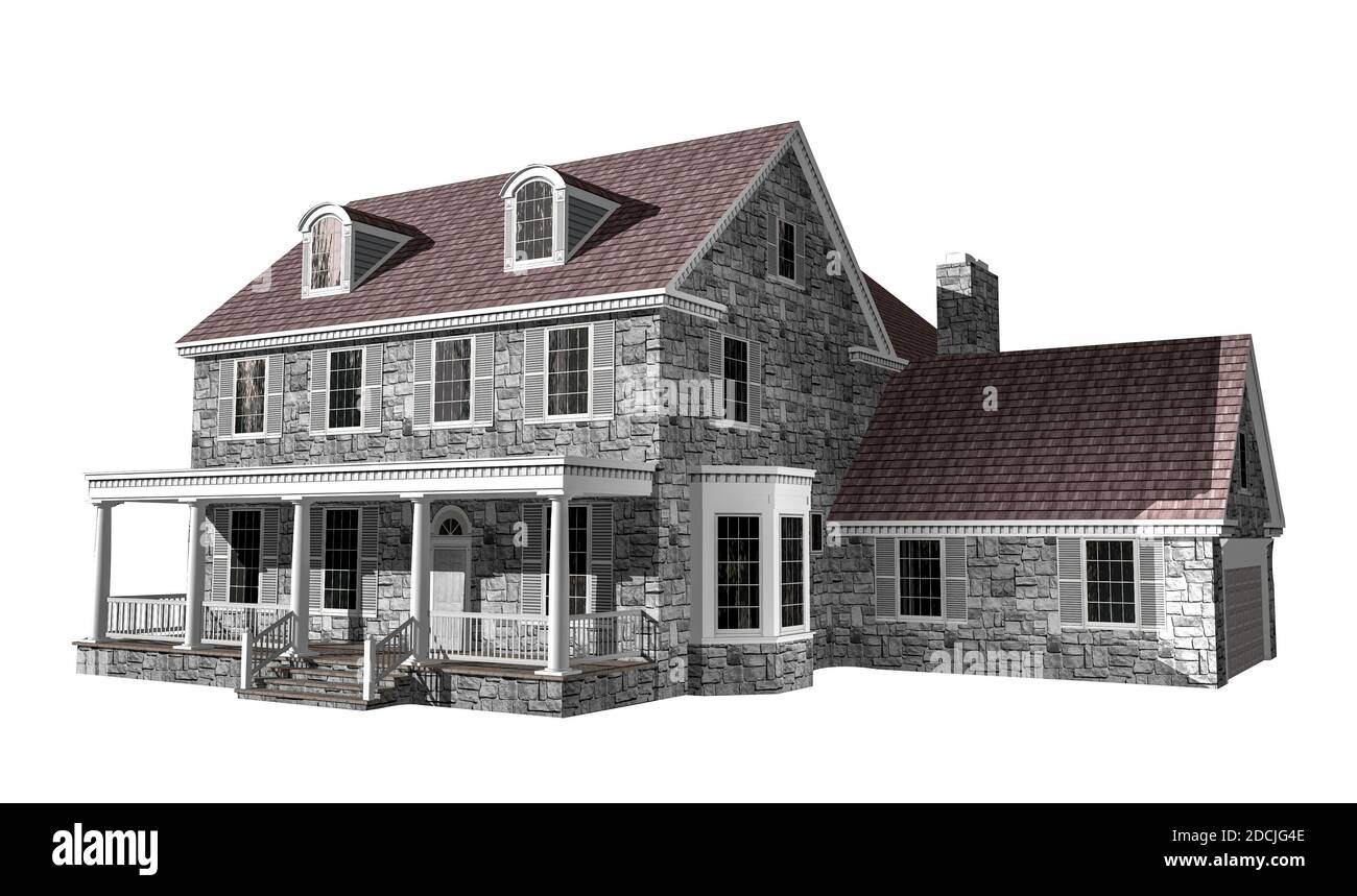 3D Abbildung eines Hauses auf weißem Hintergrund, mit dem Isolation Arbeitspfad in der Datei enthalten. Stockfoto