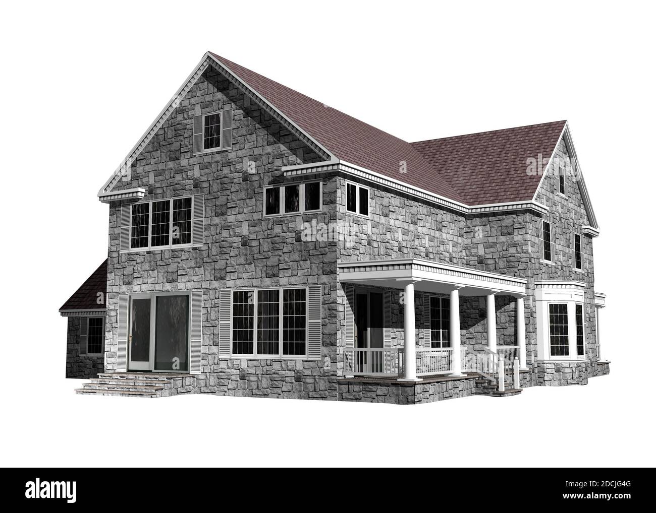 3D Abbildung eines Hauses auf weißem Hintergrund, mit dem Isolation Arbeitspfad in der Datei enthalten. Stockfoto