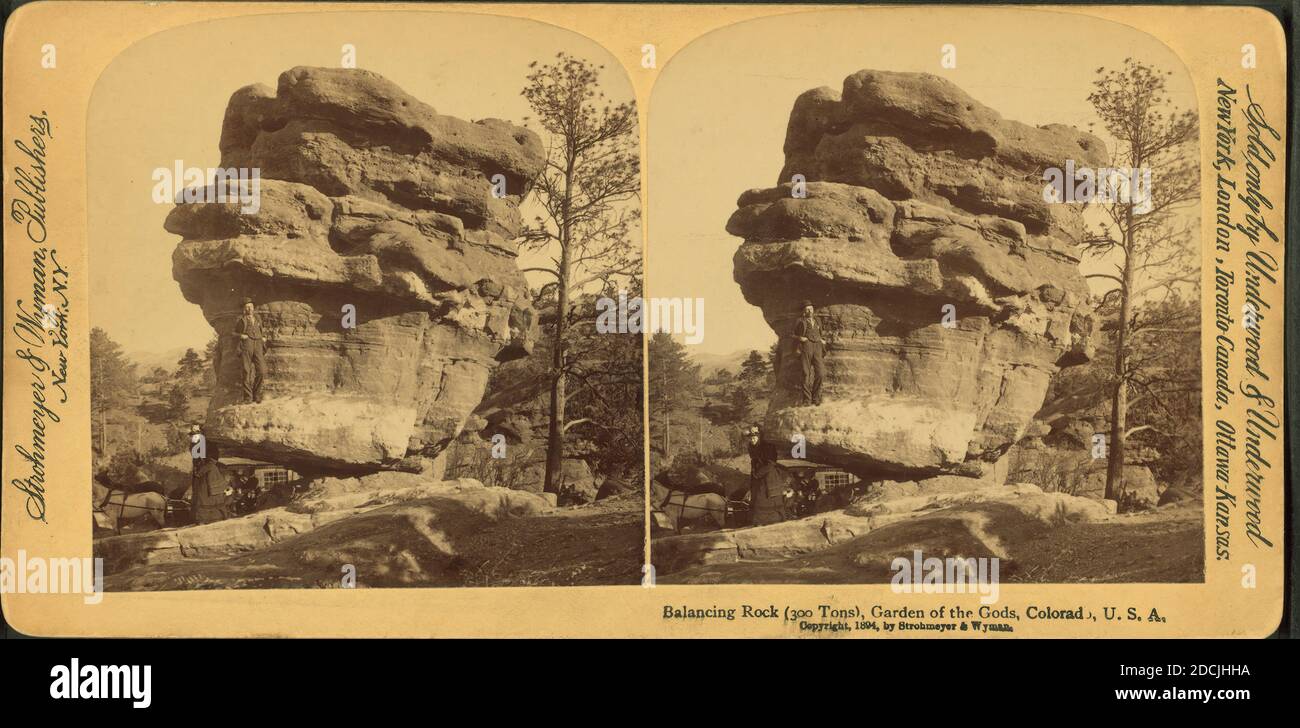 Balancing Rock (300 Tonnen), Garden of the Gods, Colorado, USA, Standbild, Stereographen, 1850 - 1930 Stockfoto