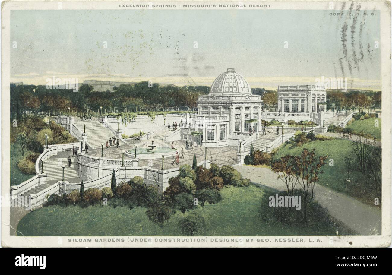 Siloam Gardens (im Bau) von Geo. Kessler, L. A., Excelsior Springs - Missouri's National Resort, Foto, Postkarten, 1898 - 1931 Stockfoto