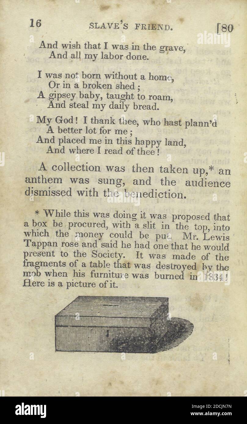 [A Collection box], Standbild, 1837 Stockfoto