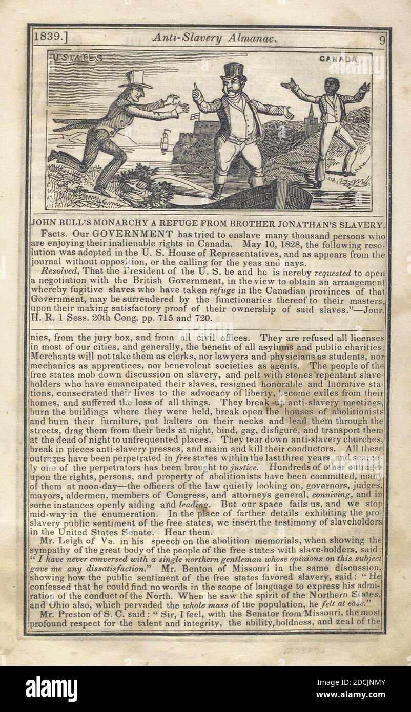 John Bull's Monarchie ein Zufluchtsort von Bruder Jonathan's Sklaverei., Standbild, Abbildungen, 1836 - 1844 Stockfoto