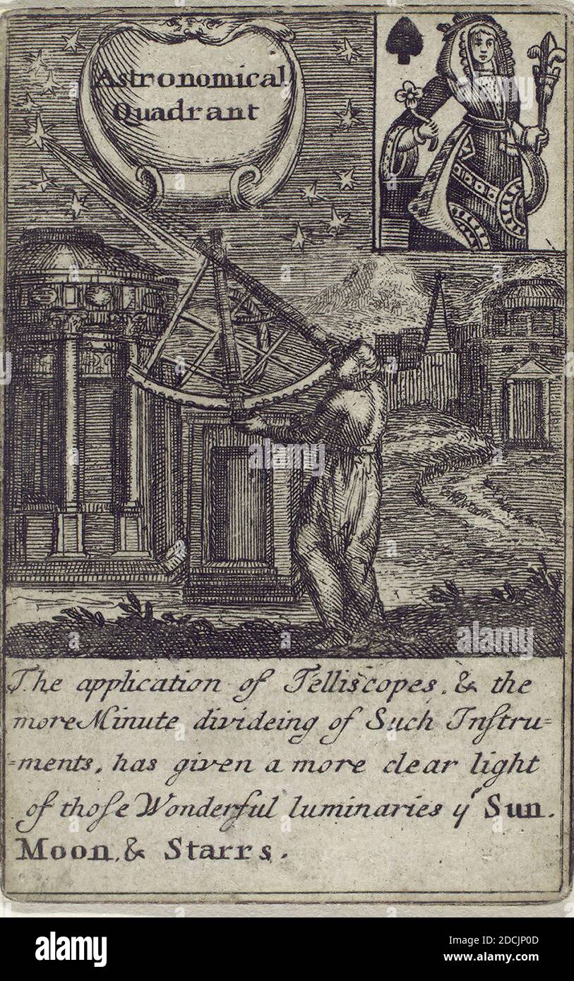 Königin der Pik: Astronomischer Quadrant., Standbild, 1702 Stockfoto