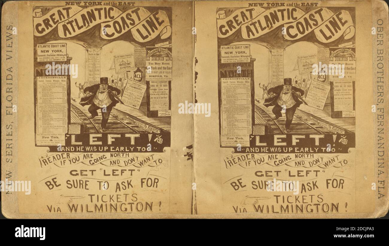 Ansicht einer Werbung für die Great Atlantic Coast Line Eisenbahn., Standbild, Stereogramme, 187, Ober Brothers (Fernandina, Florida Stockfoto