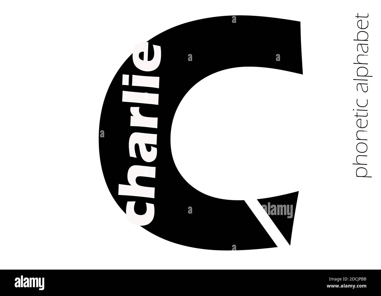 Phonetisches Alphabeth nach nato, Design schwarz und weiß für einfache Dekoration Stockfoto