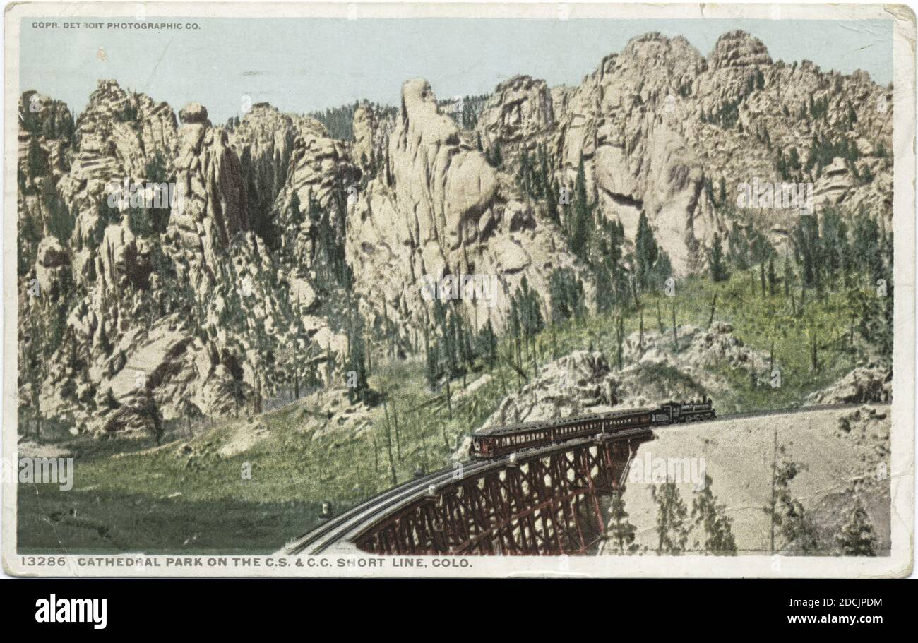 Auf CS & CC Short Line, Cathedral Park, Colorado, Standbild, Postkarten, 1898 - 1931 Stockfoto