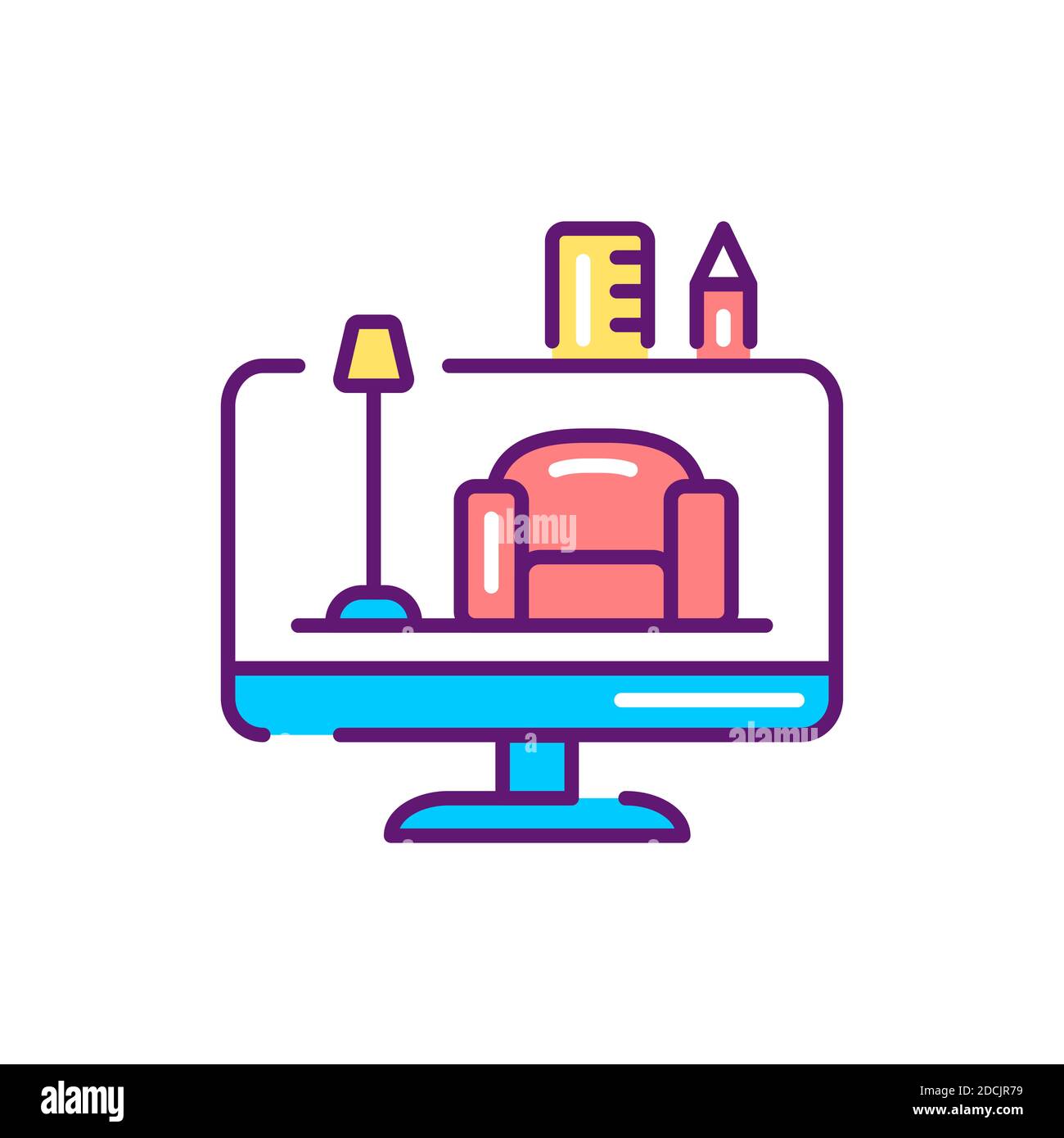 Symbol für die Farblinie der Inneneinrichtung. Piktogramm für Webseite, mobile App, Promo. Stockfoto