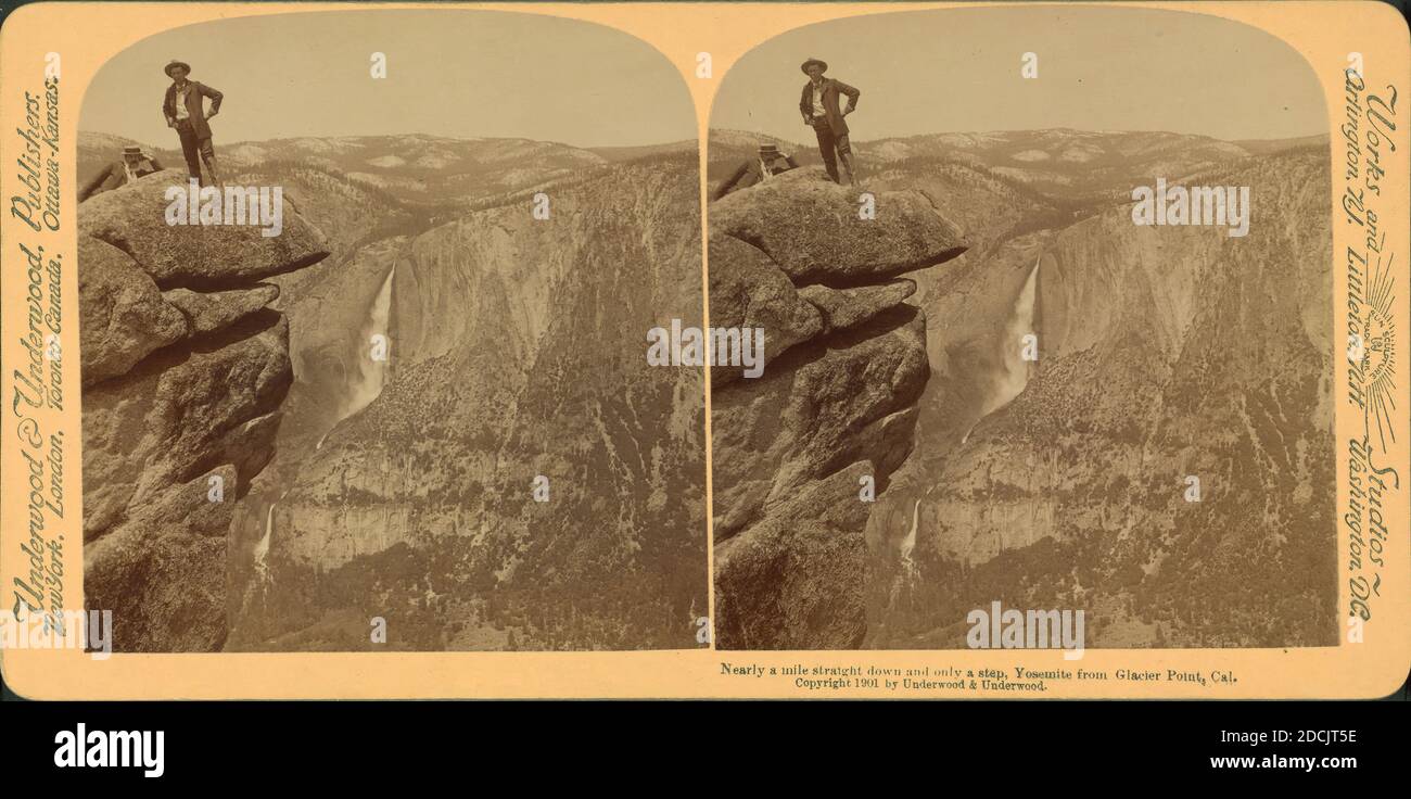 Fast eine Meile geradeaus, und nur einen Schritt, Glacier Point, Yosemite Valley, California, USA, Standbild, Stereographen, 1893 - 1904 Stockfoto