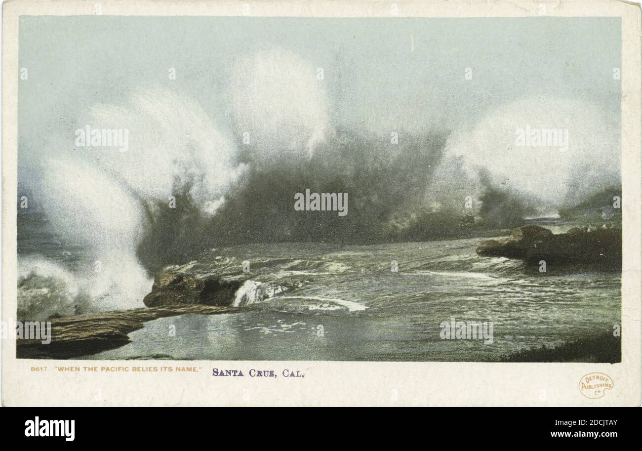 Wenn der Pazifik seinen Namen Lügen straft, Santa Cruz, Kalifornien, Standbild, Postkarten, 1898 - 1931 Stockfoto