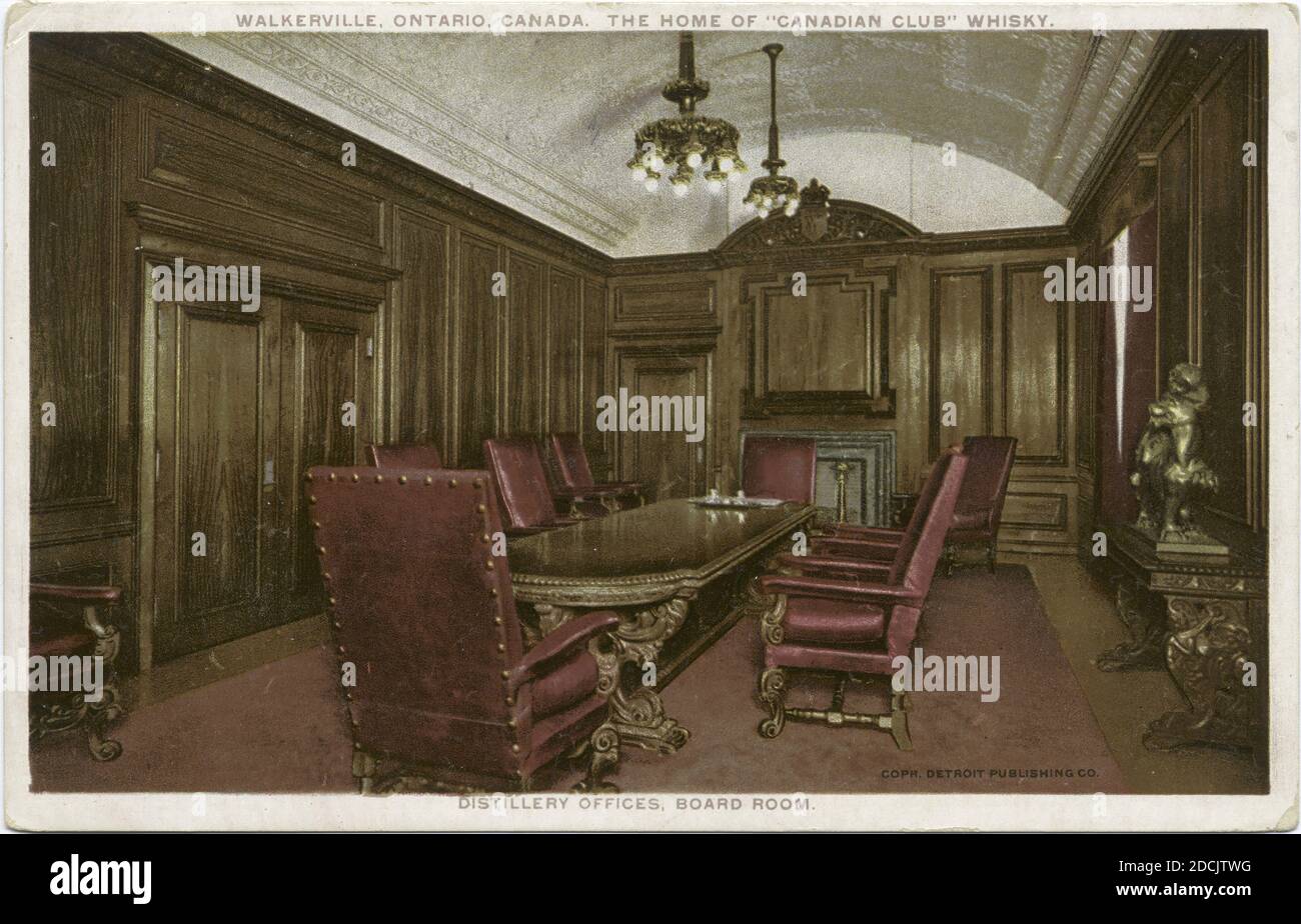 Brennerei Büros, Board Room, Walzerville, Ontario, Kanada, The Home of Canadian Club Whisky, Standbild, Postkarten, 1898 - 1931 Stockfoto