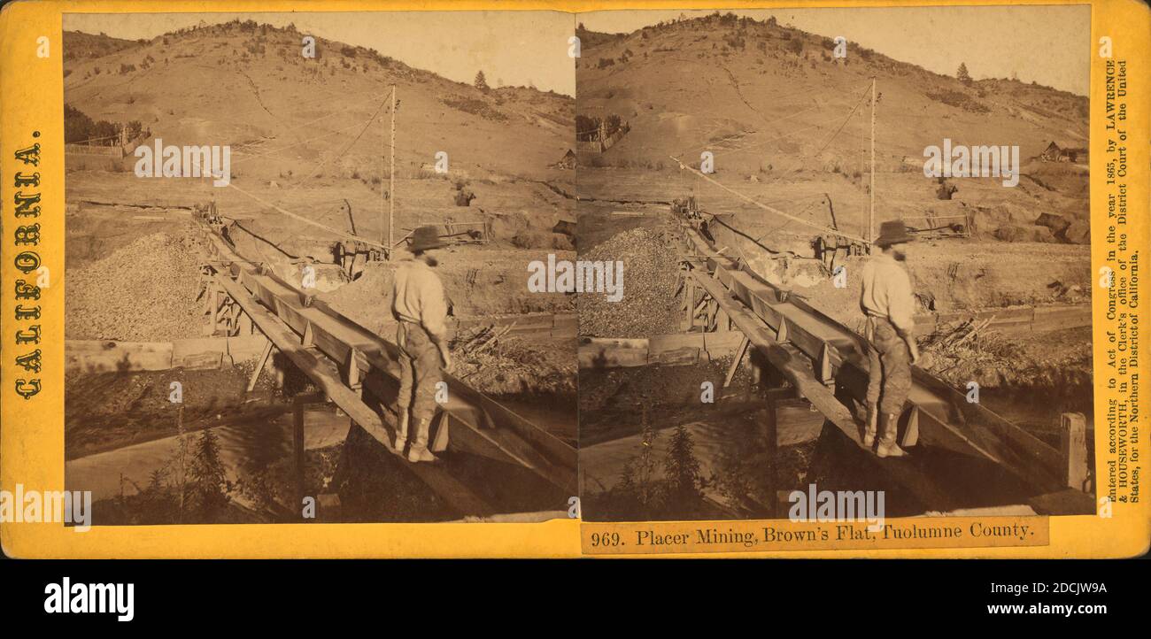 Placer Mining, Brown's Flat, Tuolumne County., Standbild, Stereographen, 1863 - 1868 Stockfoto