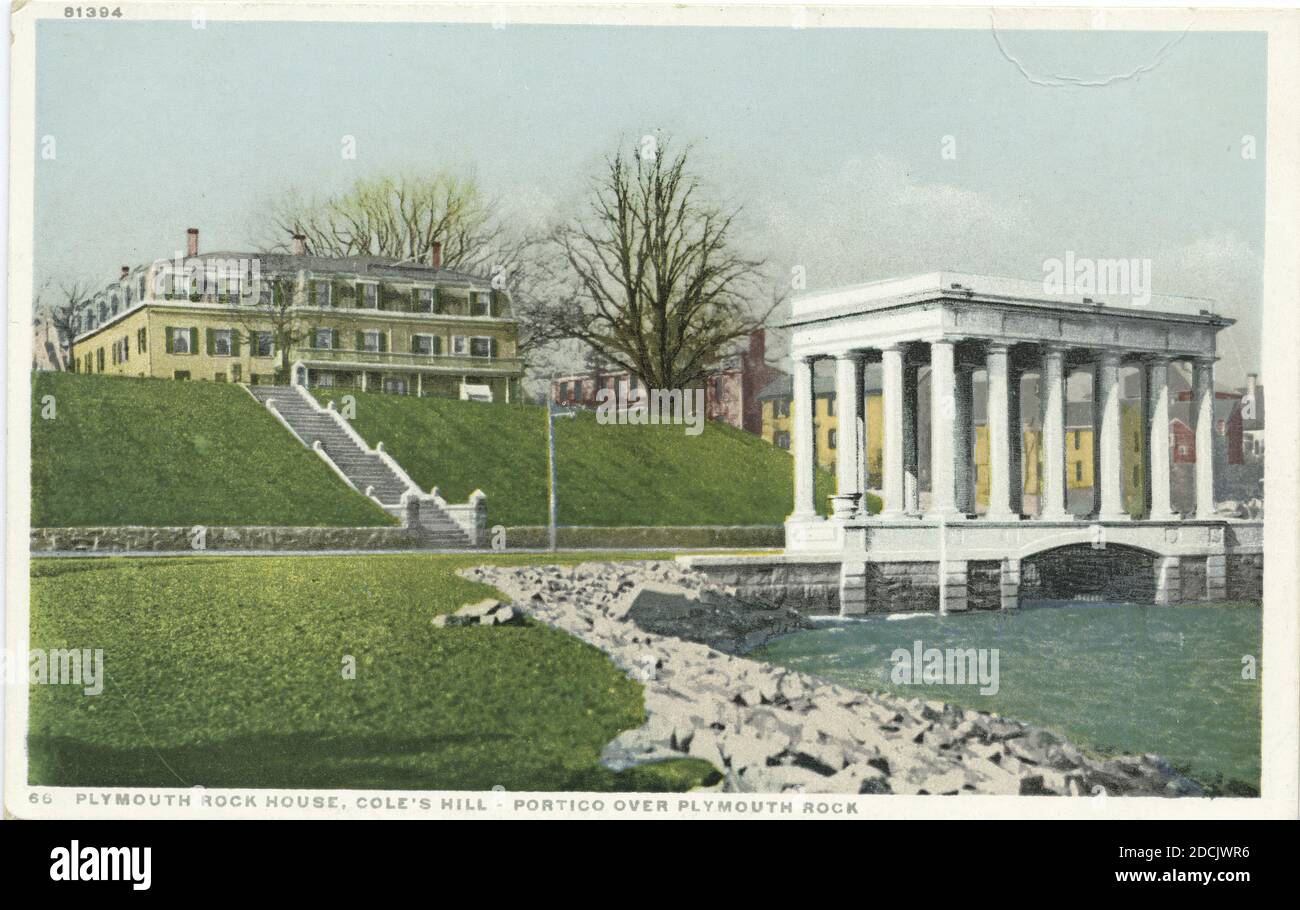 Plymouth Rock House, Cole's Hill (Portico over Rock), Plymouth, Mass., Standbild, Postkarten, 1898 - 1931 Stockfoto