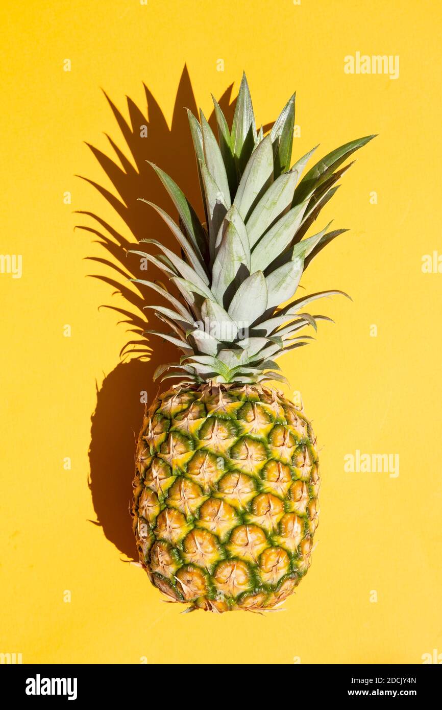 Frische Ananas auf gelbem Hintergrund Stockfoto