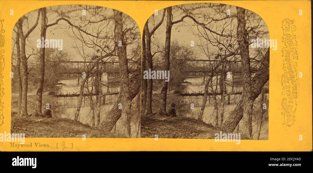 Eisenbahnbrücke (Chicago & Northwestern?) Über den des Plaines Fluss., Standbild, Stereographen, 1870, Greene, P. B. Stockfoto