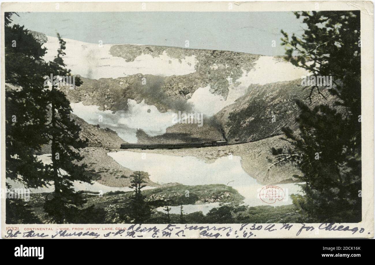 Kontinentalscheide vom Jenny Lake, Kontinentalscheide, Kolosser, Standbild, Postkarten, 1898 - 1931 Stockfoto