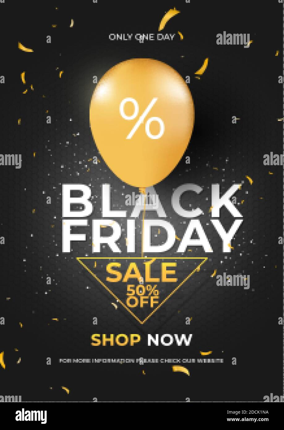 Black Friday Banner Poster mit Ballon und schöne Kalligraphie in goldene Box auf schwarzem Hintergrund Stock Vektor