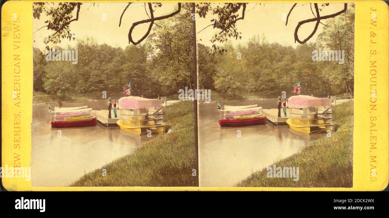Kolorierte Ansicht der Menschen auf der Bootsanlegestelle., Standbild, Stereographen, 1850 - 1930, Moulton, John S. (geb. 1820 Stockfoto