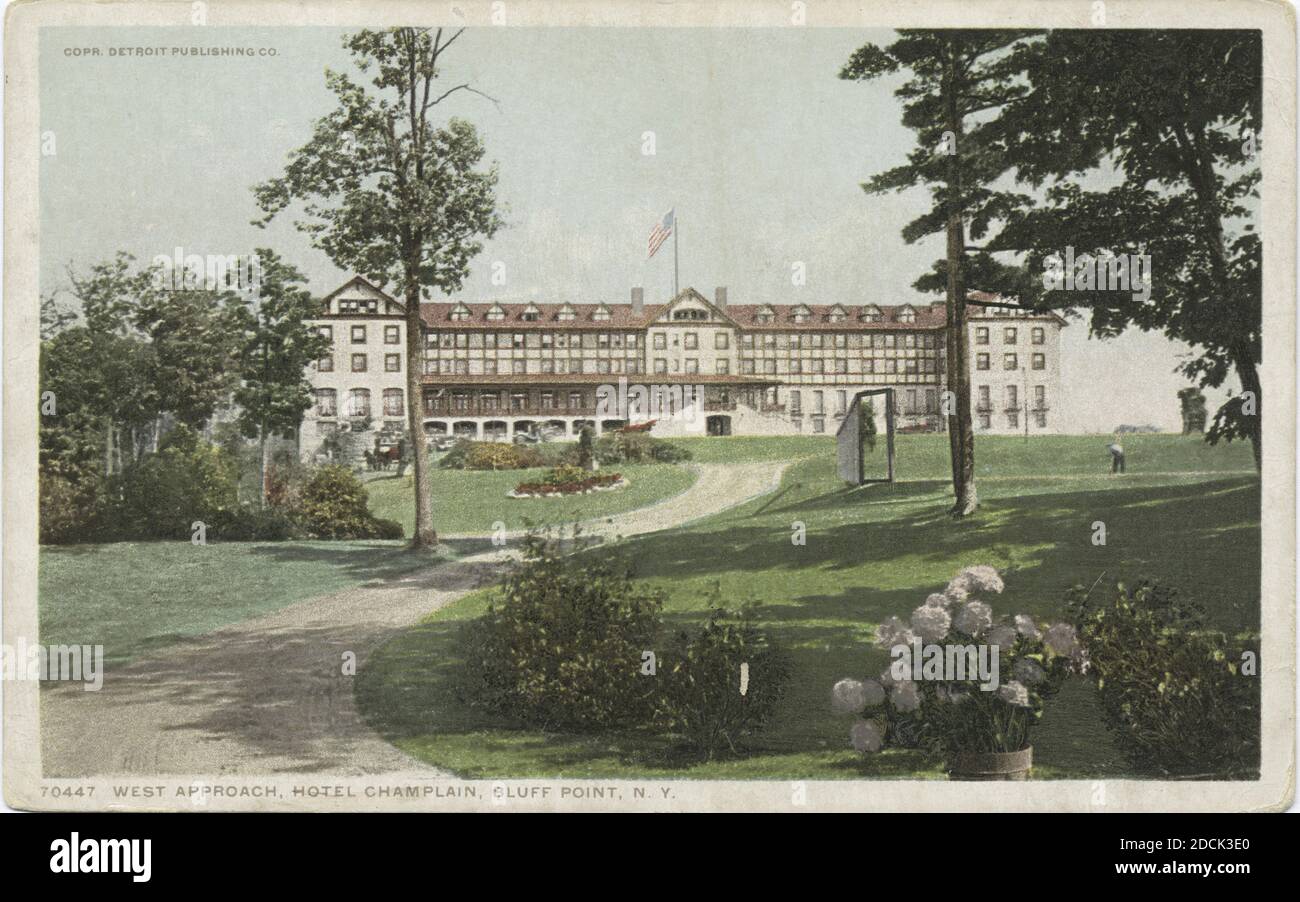 West Approach, Hotel Champlain, Bluff Point, N. Y., Standbild, Postkarten, 1898 - 1931 Stockfoto