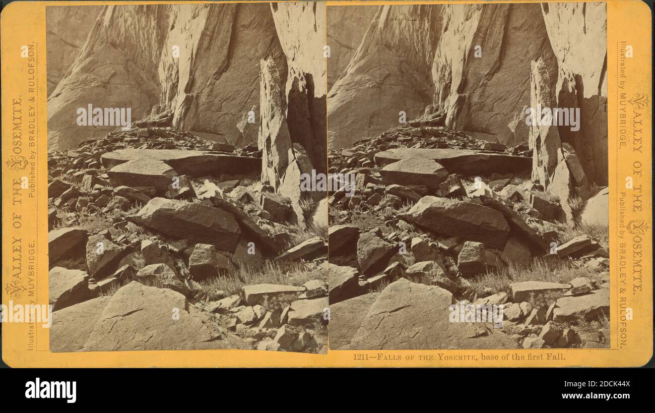 Fälle des Yosemite, Basis des ersten Falls., Standbild, Stereographen, 1868 - 1873, Muybridge, Eadweard (1830-1904 Stockfoto