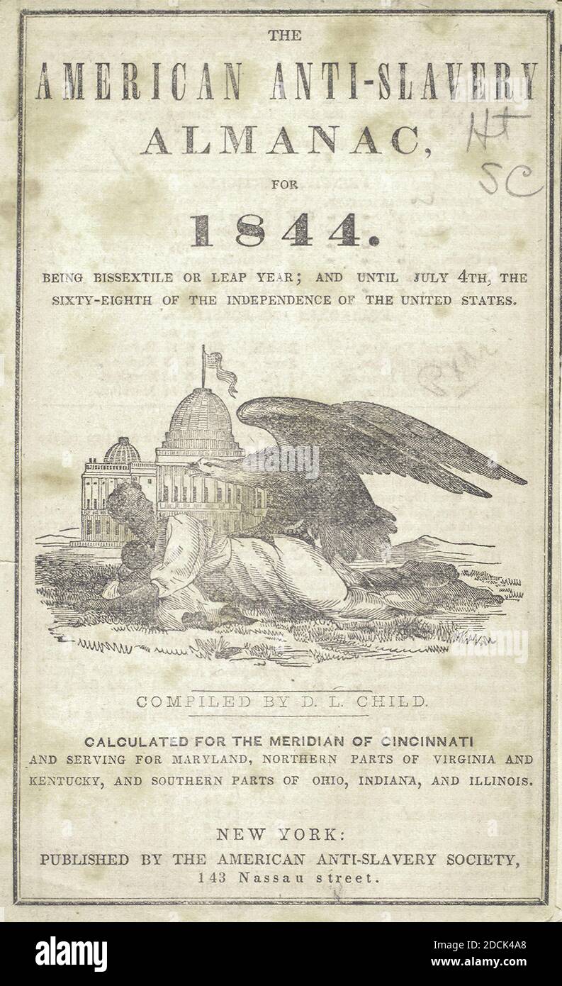 Der amerikanische Anti-Sklaverei-Almanach, für 1844. Bissextil oder Leap-Year; und bis zum 4. Juli, dem achtundsechzig der Unabhängigkeit der Vereinigten Staaten., Standbild, Illustrationen, 1836 - 1844 Stockfoto