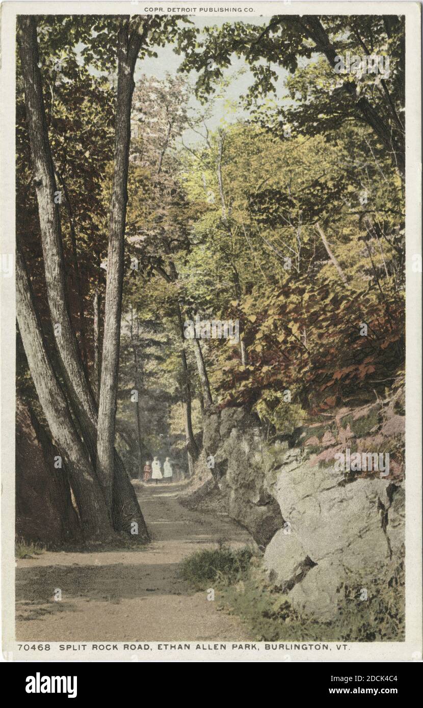Split Rock Road Ethan Allen Park, Burlington, V., Standbild, Postkarten, 1898 - 1931 Stockfoto