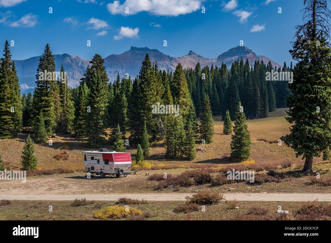 Dispergierter Camping am Lizard Head Pass, Colorado Highway 145, Colorado. Stockfoto