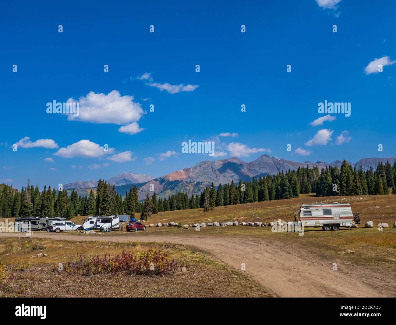 Dispergierter Camping am Lizard Head Pass, Colorado Highway 145, Colorado. Stockfoto