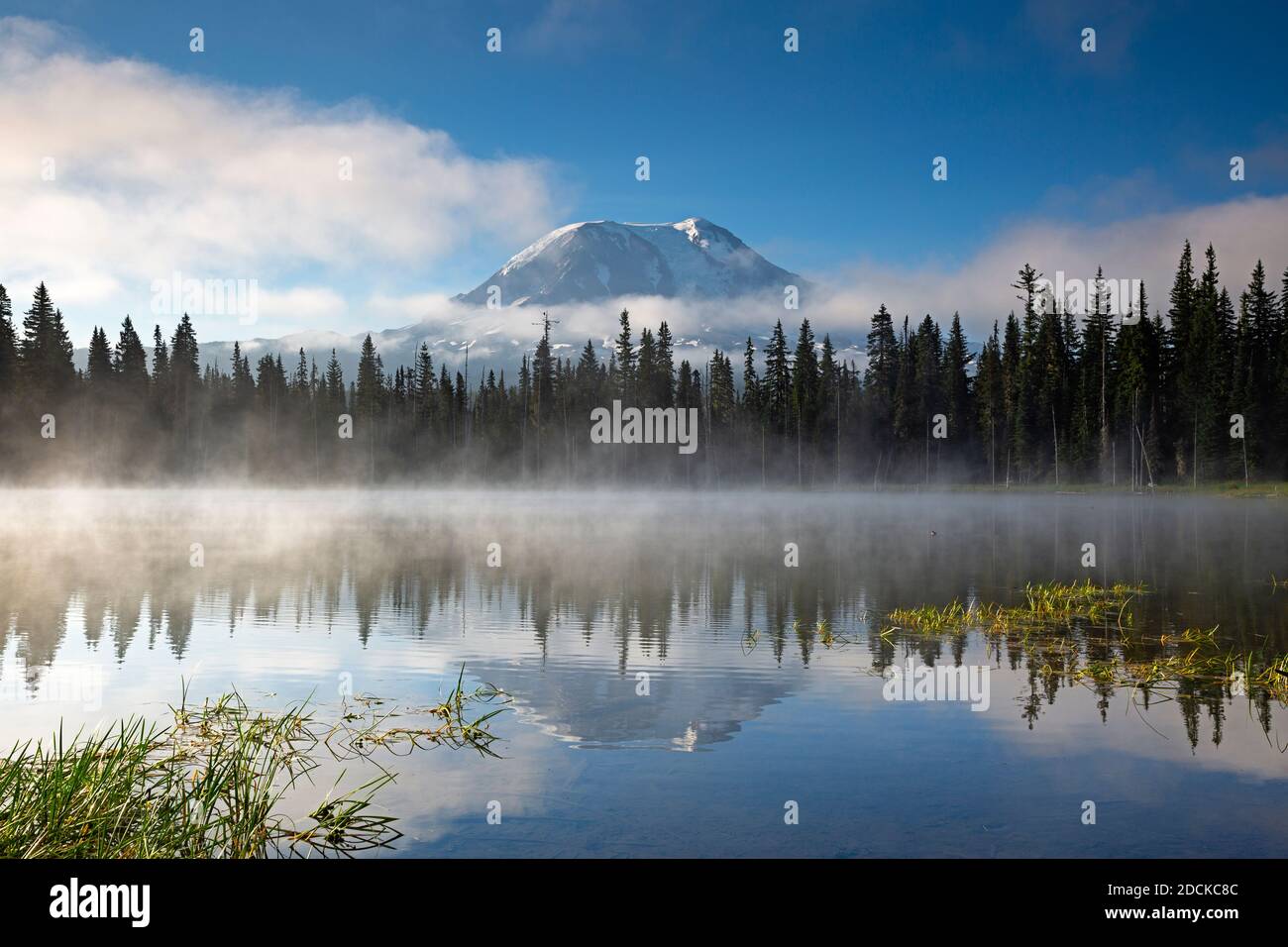 WA18376-00...WASHINGTON - Mount Adams spiegelt sich in Horseshoe Lake im Gifford Pinchot National Forest. Stockfoto