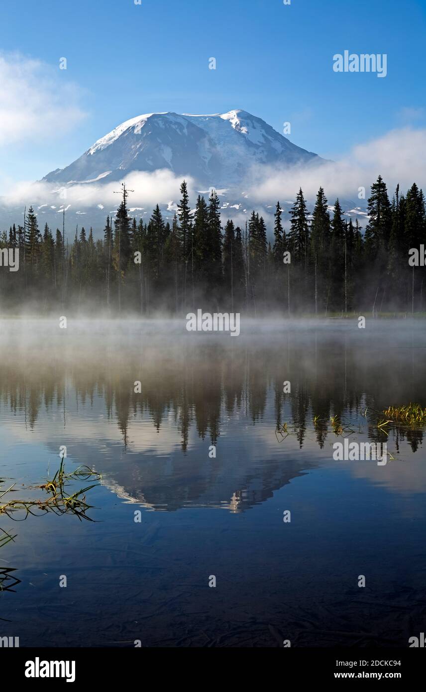WA18377-00...WASHINGTON - Mount Adams spiegelt sich in Horseshoe Lake im Gifford Pinchot National Forest. Stockfoto