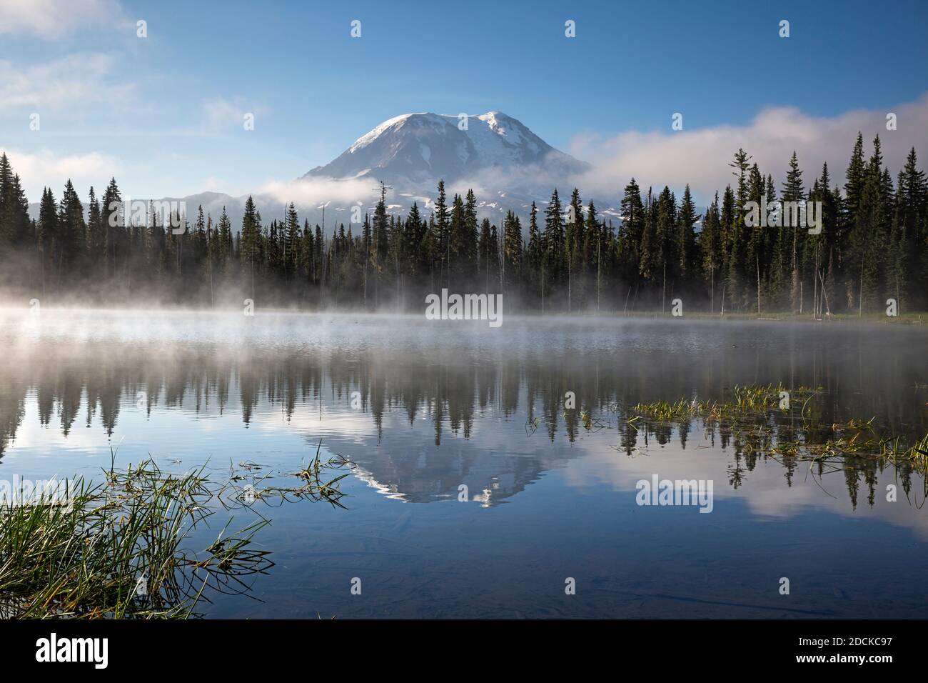 WA18378-00...WASHINGTON - Mount Adams spiegelt sich in Horseshoe Lake im Gifford Pinchot National Forest. Stockfoto