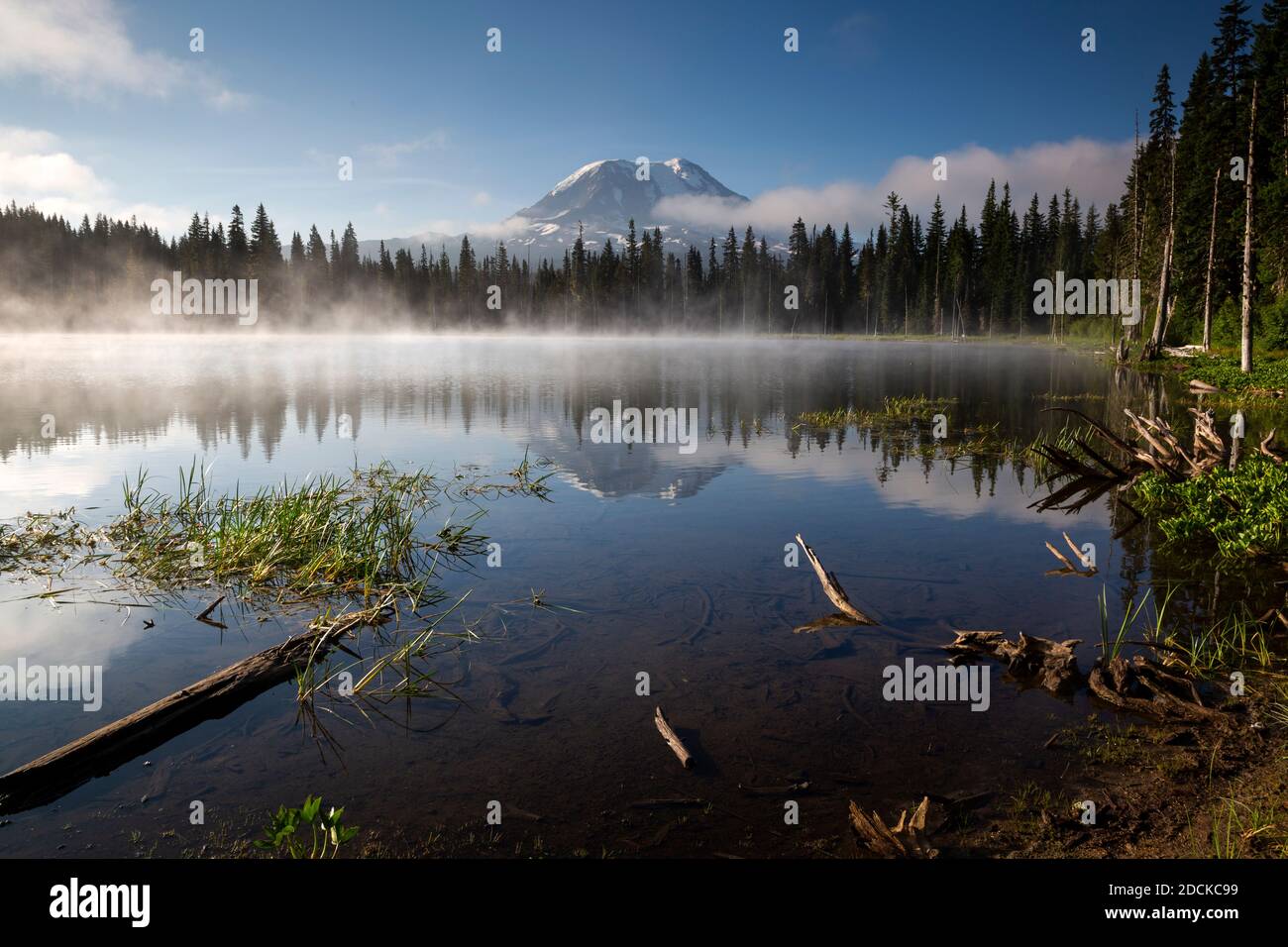 WA18379-00...WASHINGTON - Mount Adams spiegelt sich in Horseshoe Lake im Gifford Pinchot National Forest. Stockfoto