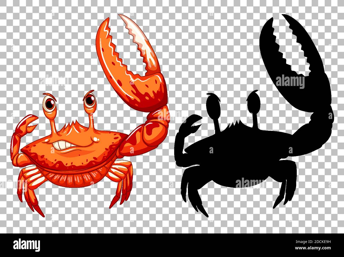 Rote Krabbe und ihre Silhouette auf transparentem Hintergrund Illustration Stock Vektor