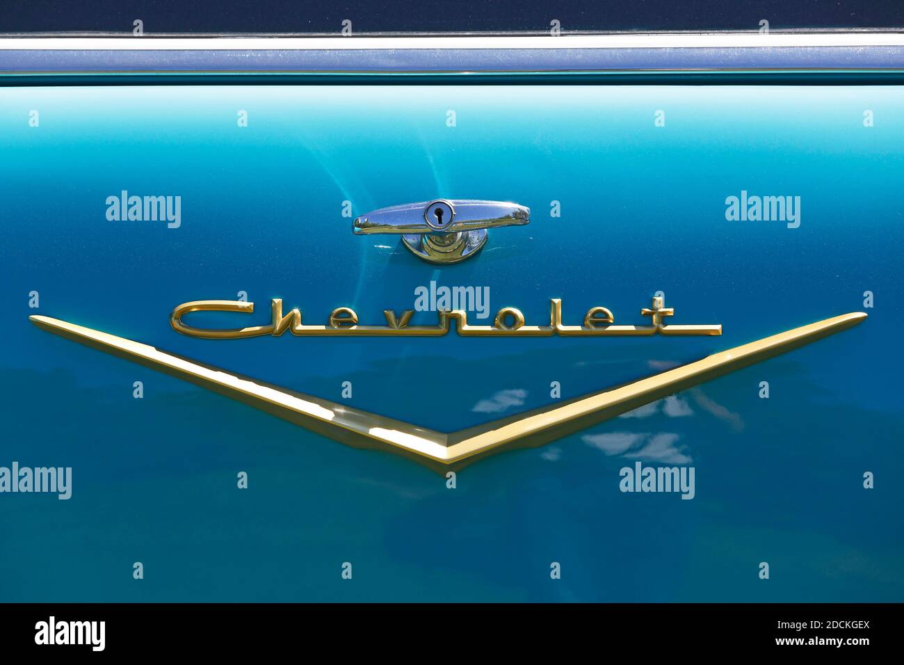 Schriftzug Oldtimer Chevrolet Bel Air, historisches Fahrzeug, Deutschland Stockfoto