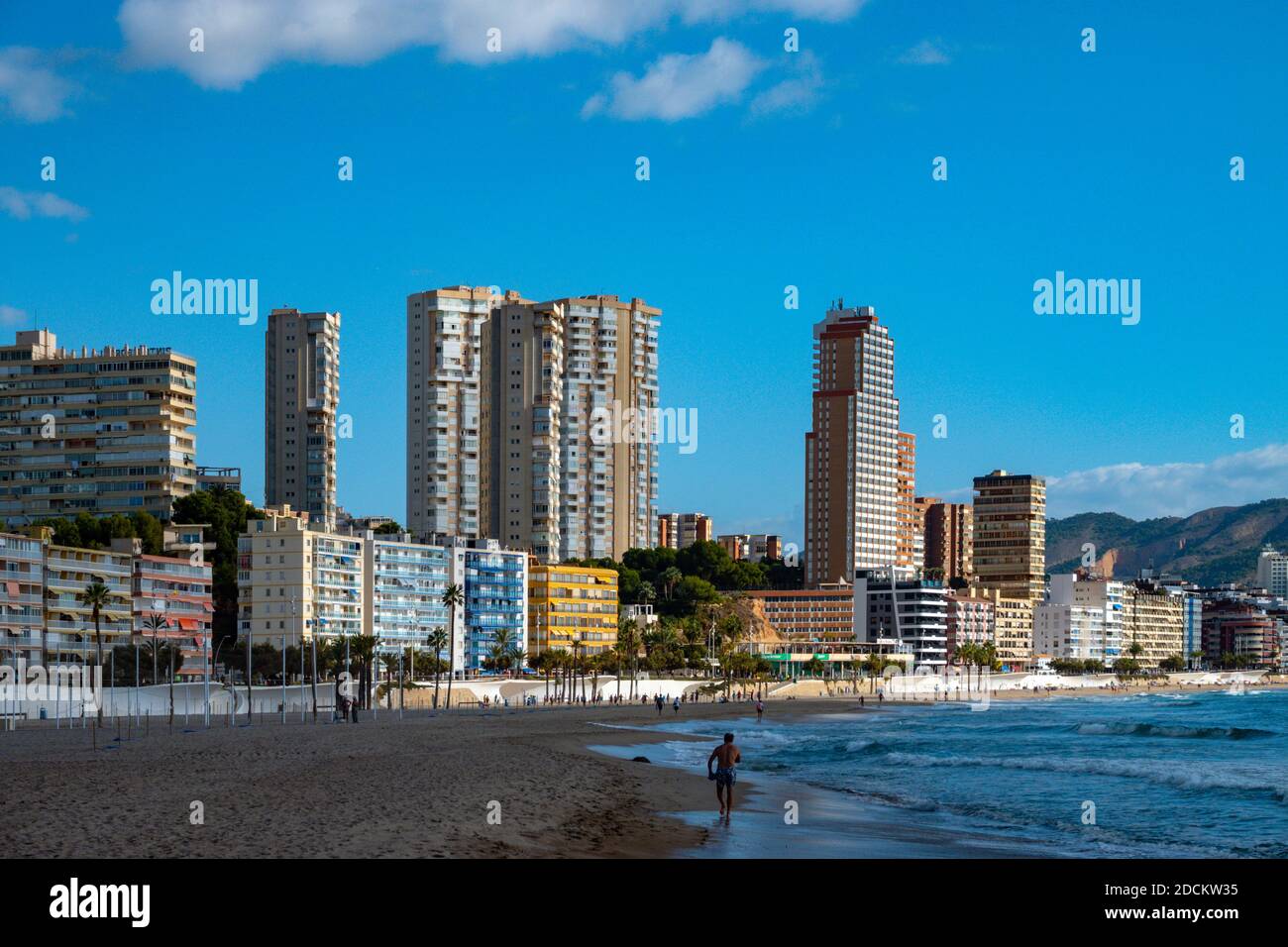 Das beliebte Urlaubsziel und Wintersonnenort von Benidorm, Costa Blanca, Spanien Stockfoto
