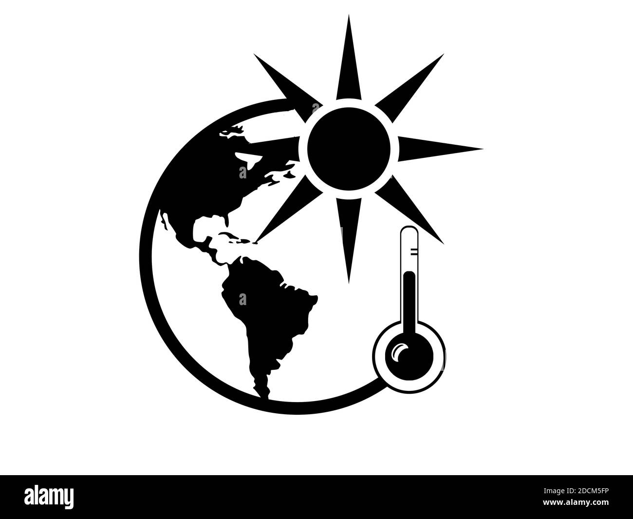 Erdkugel Sonne und Thermometer Vektor isoliert auf weißem Hintergrund Stockfoto