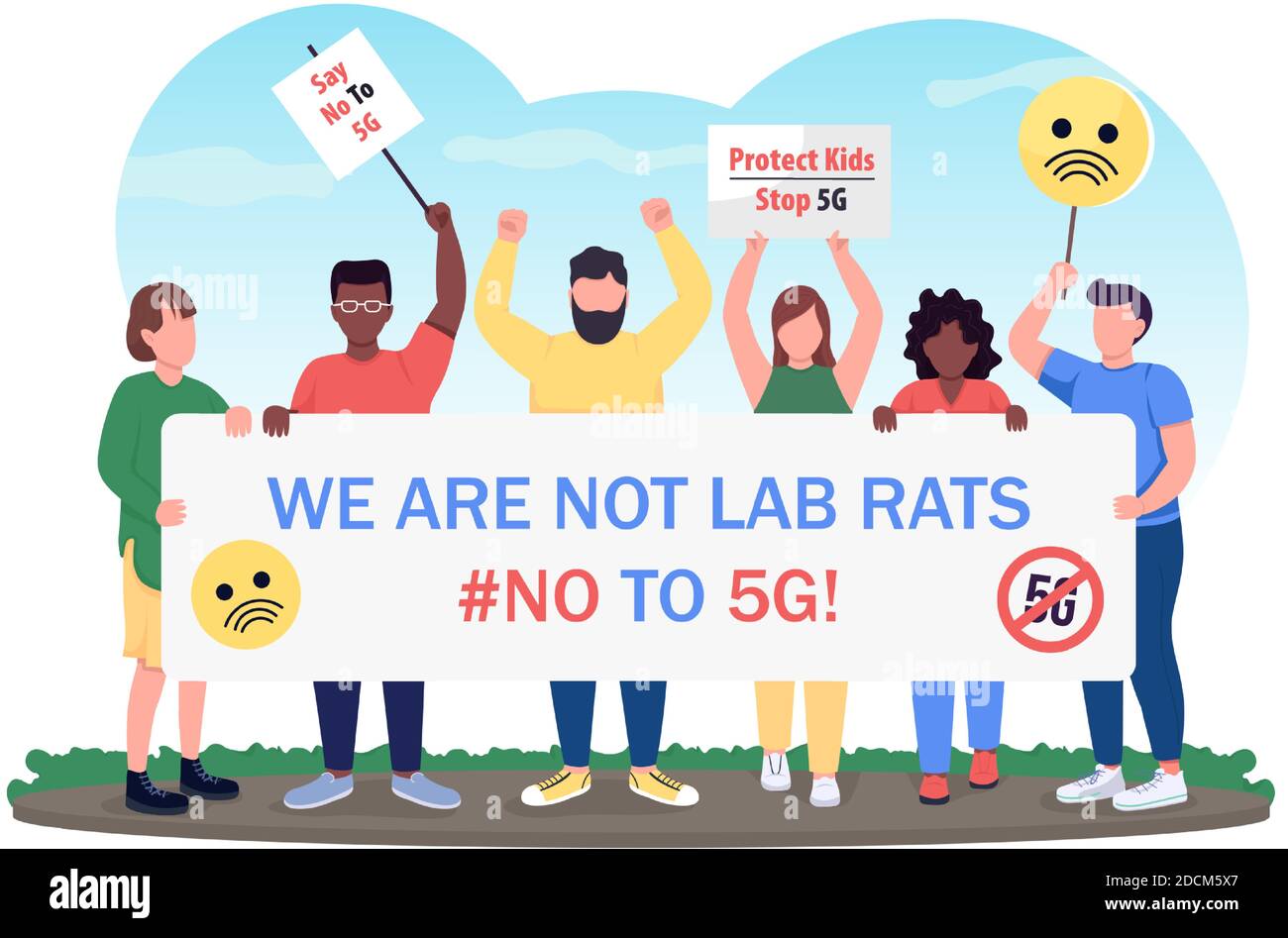 Protest gegen 5G Flat Concept Vektor Illustration Stock Vektor