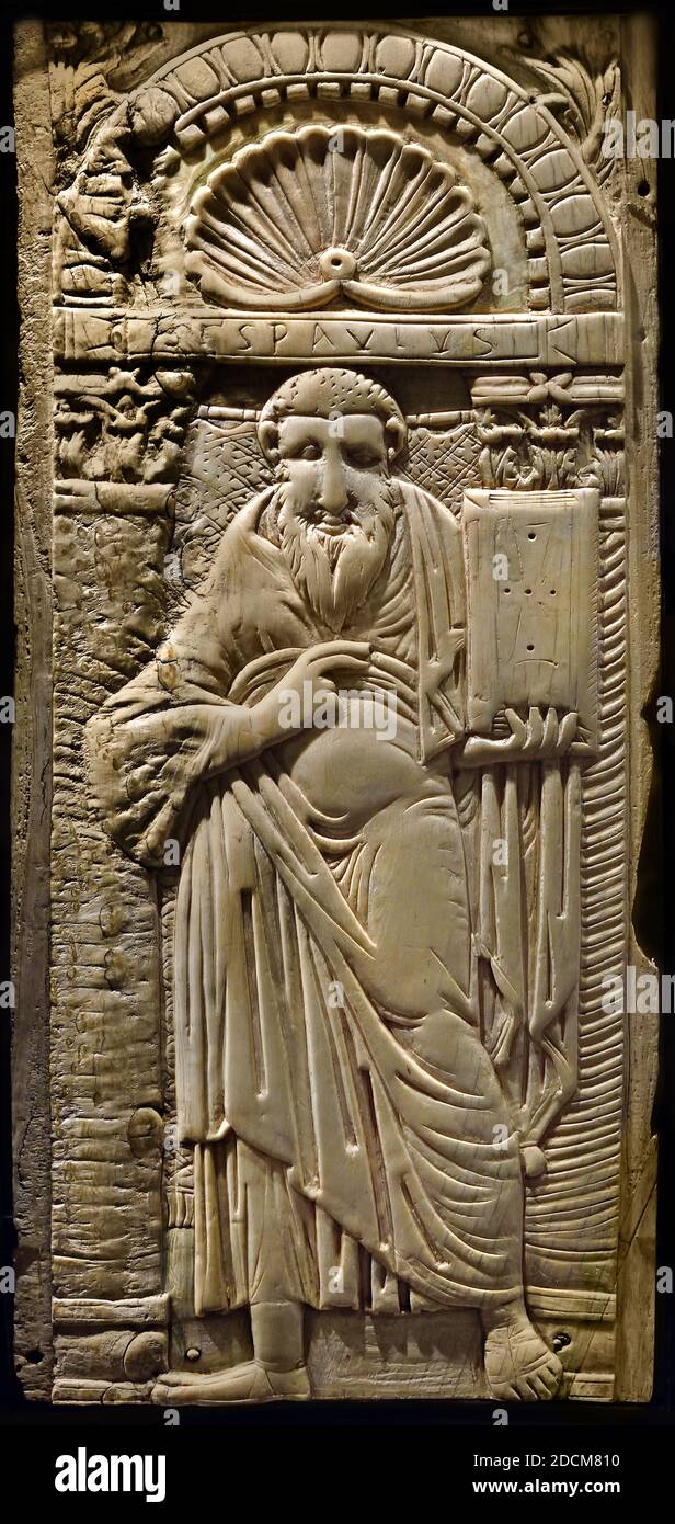 Diptychon von St. Paul, Elfenbein. Frühchristliche Periode, 6. Jahrhundert. Musée de Cluny Frankreich Französisch ( Detail ) Stockfoto