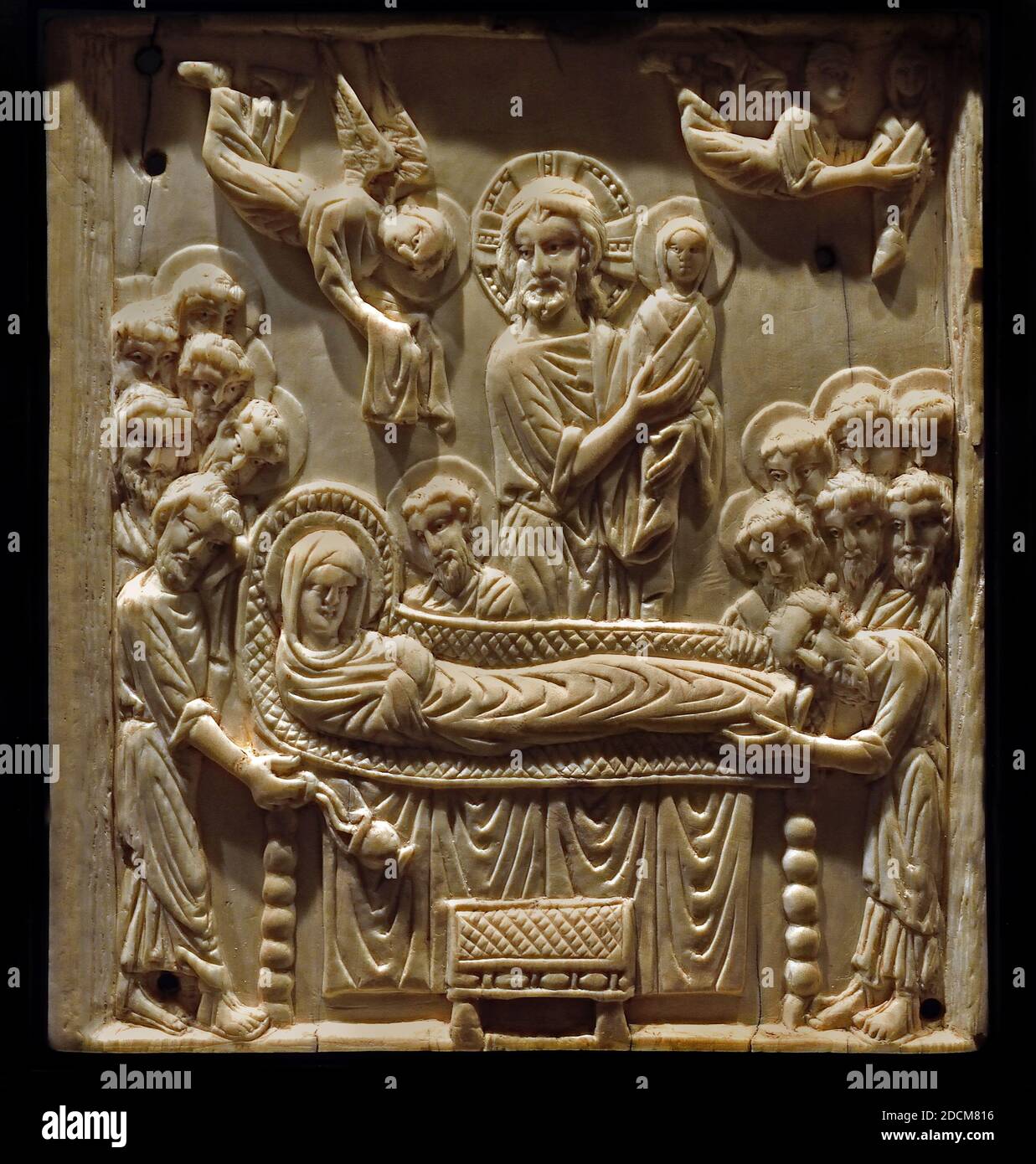 Dormition of the Virgin - Tafel aus einem Triptychon Elfenbein, Konstantinopel, Ende des 10. Jahrhunderts bis Anfang des 11. Jahrhunderts. Musée de Cluny Frankreich Französisch Stockfoto