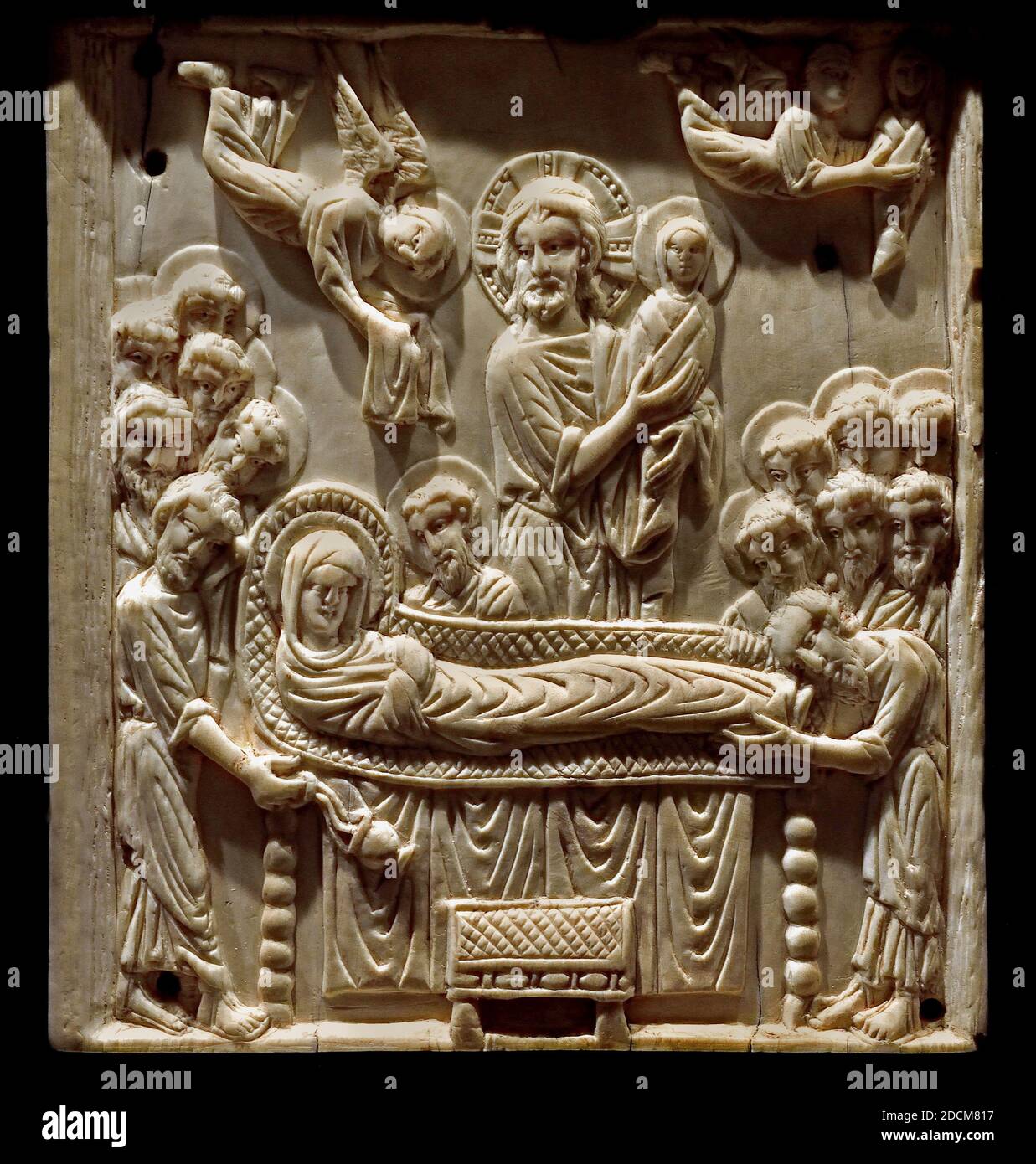 Dormition of the Virgin - Tafel aus einem Triptychon Elfenbein, Konstantinopel, Ende des 10. Jahrhunderts bis Anfang des 11. Jahrhunderts. Musée de Cluny Frankreich Französisch Stockfoto