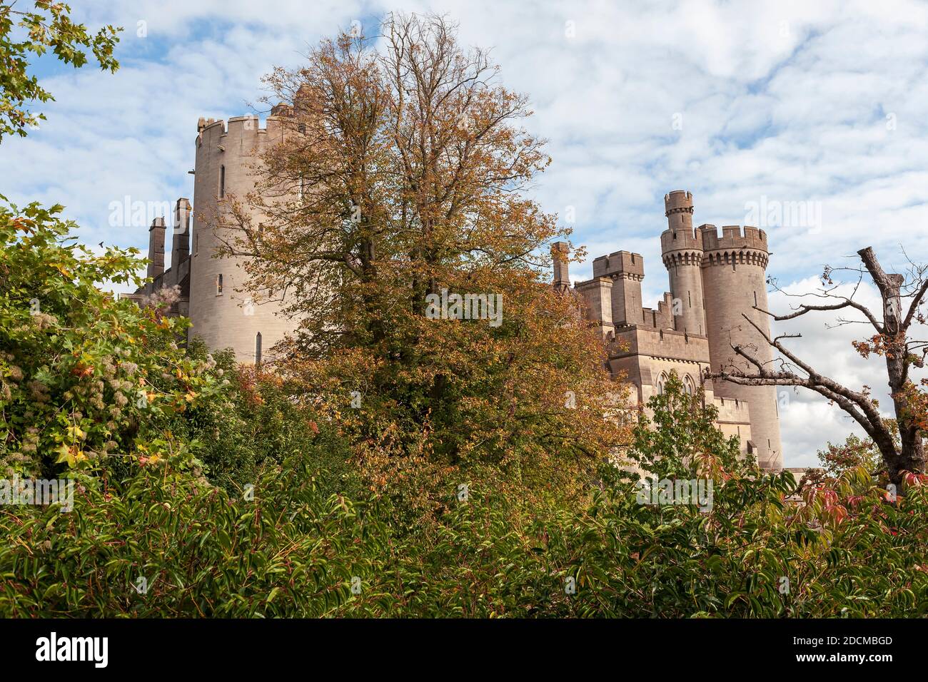 Die westliche Erhebung des spektakulären Arundel Castle, Arundel, West Sussex, England, UK, aus den Gärten Stockfoto