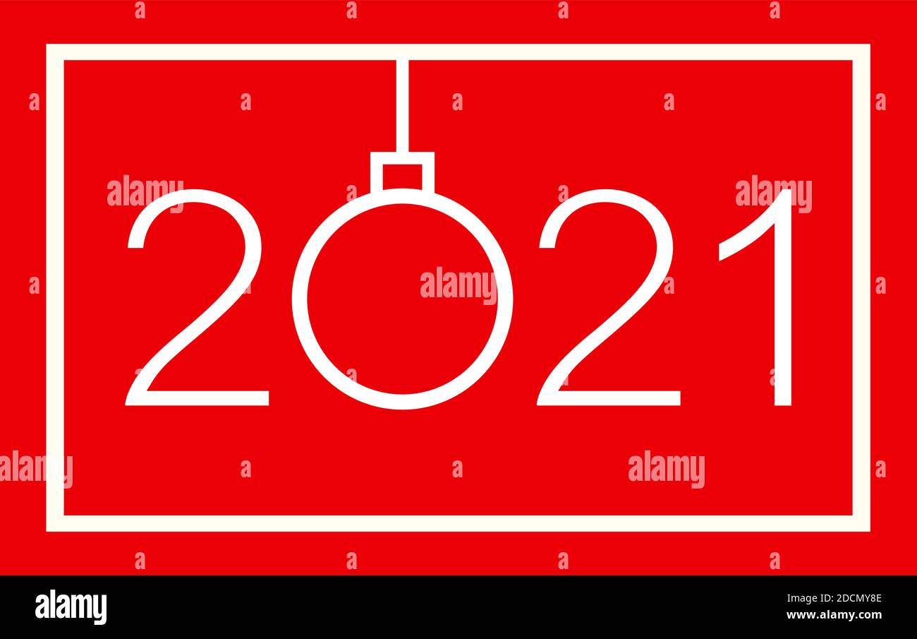 Frohes neues Jahr 2021 Grußkarte Design. Isolierte Vektordarstellung auf rotem Hintergrund. Stock Vektor