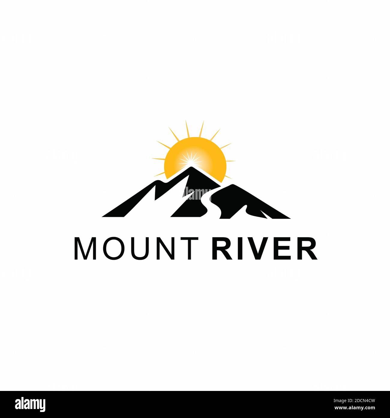 Symbol Symbol Bergfluss mit sonnigen Logo Design Inspiration. Stockfoto